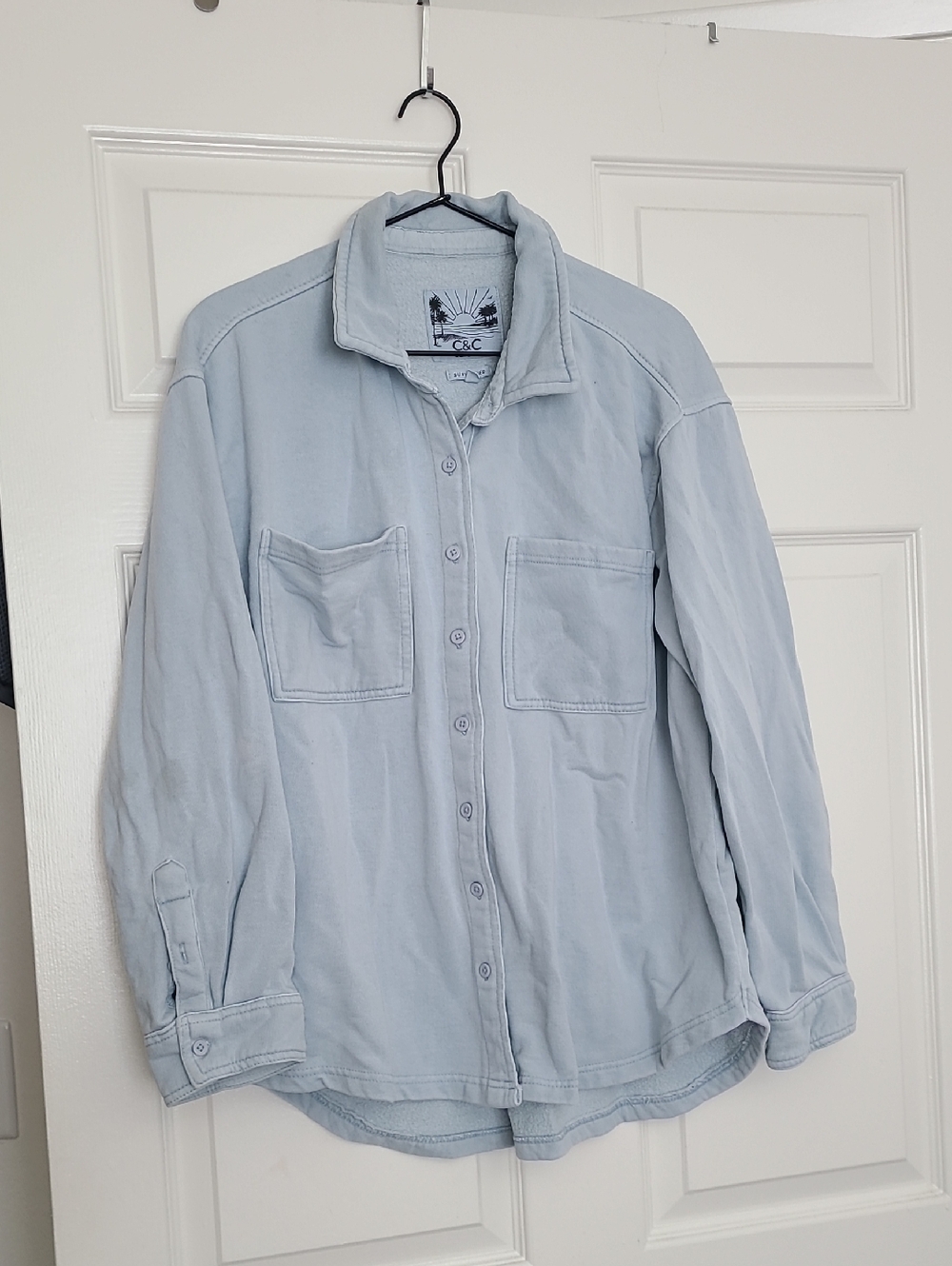 C&C Light Blue Button-Front Pocket Heavy Over Shirt